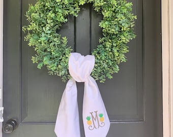 Personalized summer wreath sash, door hanger sash, pineapple welcome decor, front door decor
