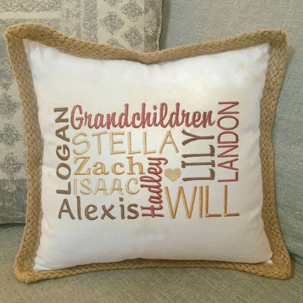 Personalized grandchildren names throw pillow, custom accent pillow decorative pillow, grandparents gift