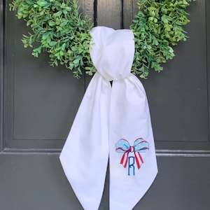 Personalized patriotic wreath sash, door hanger sash, Stars and Stripes, front door decor, USA front porch decor
