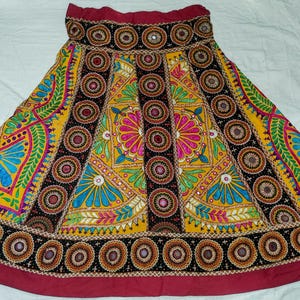 vintage indian women cotton multicolour embroidered gujarati tribl rabari banjara skirt,ghaghra,hobo,hipie,ethnic,dress,gypsy,afghani dress,