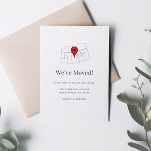 Gepersonaliseerde aankondiging nieuwe woning Aangepaste sjabloon voor verhuisaankondiging Adreswijzigingskaarten Aanpasbaar We Have Moved-kaartontwerp #E120s