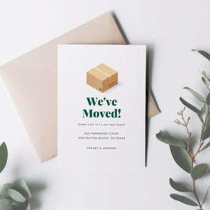 Gepersonaliseerde aankondiging nieuw huis Aangepaste sjabloon verhuisaankondiging Adreswijzigingskaarten Aanpasbaar We Have Moved-kaartontwerp #E116a