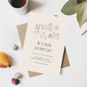 Gepersonaliseerde aankondiging nieuwe woning Aangepaste sjabloon verhuisaankondiging Adreswijzigingskaarten Aanpasbaar We Have Moved-kaartontwerp #E116h