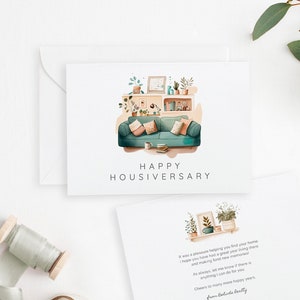 Tarjeta de aniversario de vivienda imprimible de agente inmobiliario a cliente Tarjeta de feliz aniversario de vivienda personalizada Recomendación de agente inmobiliario a nuevo propietario de vivienda #E099e