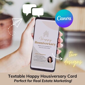 Tekstbare Happy Housiversary-kaart voor makelaars om via sms-app naar klanten te verzenden, aanpasbare sjabloon voor vastgoedmarketing #E099u