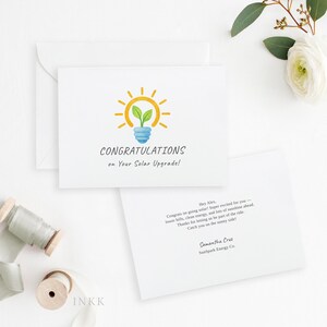 Druckbare Solar Congrats Kartenvorlage | Canva Bearbeitbare Solar Panel Willkommenskarte | Solarverkauf Kundengeschenk | Grüne Energie Dankeschön Hinweis # E122c