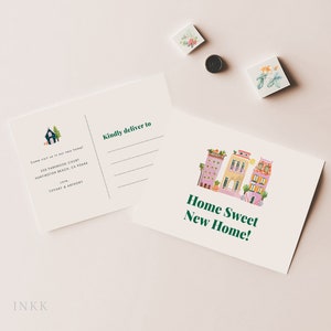 Tarjeta postal personalizada con anuncio de nueva vivienda Plantilla personalizada de anuncio de mudanza Tarjetas de cambio de dirección Tarjeta de "Nos hemos mudado" n.° E116i