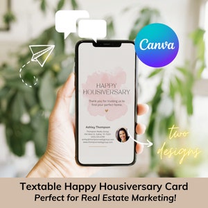 Tekstbare Happy House-kaart voor makelaars om naar klanten te sturen via de sms-app, aanpasbare sjabloon voor vastgoedmarketing #E099w