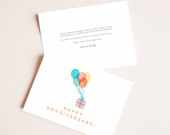 Printable Home Anniversary Card Realtor to Client Personalized Happy Housiversary Card Real Estate Agent to New Home Owner Referral #E121d