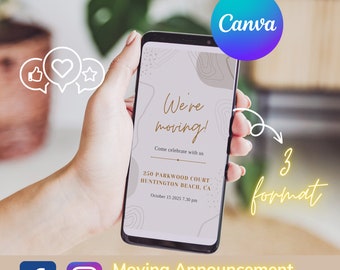 Digital Moving Announcement Instagram Stories Custom New Home Facebook Post Canva Template Change of Address Announcement #E101b