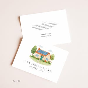 Druckbare Solar Congrats Kartenvorlage | Canva Bearbeitbare Solar Panel Willkommenskarte | Solarverkauf Kundengeschenk | Grüne Energie Dankeschön Hinweis # E122a