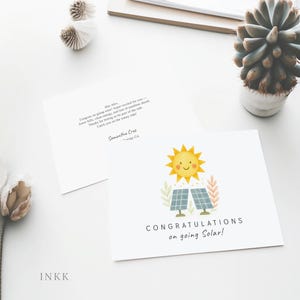 Druckbare Solar Congrats Kartenvorlage | Canva Bearbeitbare Solar Panel Willkommenskarte | Solarverkauf Kundengeschenk | Grüne Energie Dankeschön Hinweis # E122b