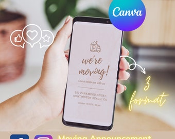 Digital Moving Announcement Instagram Stories Custom New Home Facebook Post Canva Template Change of Address Announcement #E101d