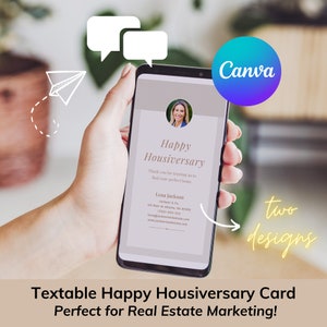 Tekstbare Happy House-kaart voor makelaars om naar klanten te sturen via de sms-app, aanpasbare sjabloon voor vastgoedmarketing #E100a