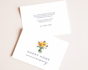 Printable Home Anniversary Card Realtor to Client Personalized Happy Housiversary Card Real Estate Agent to New Home Owner Referral #E121a