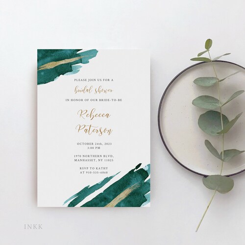 Emerald Green Bridal Shower Invitation Printable Bachelorette Etsy