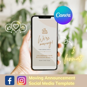 Faire-part de déménagement numérique Histoires Instagram Nouvelle maison personnalisée Modèle Canva pour publication Facebook Faire-part de changement d'adresse # E101a