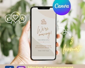 Digital Moving Announcement Instagram Stories Custom New Home Facebook Post Canva Template Change of Address Announcement #E101a