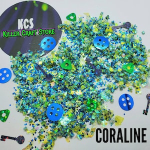 Coraline Glitter Foil Mix - 15g - Glitter voor hars, slijm, acryl- en gelnagels, tuimelaars - Skeleton Key - Seeing Stone - Button Eyes