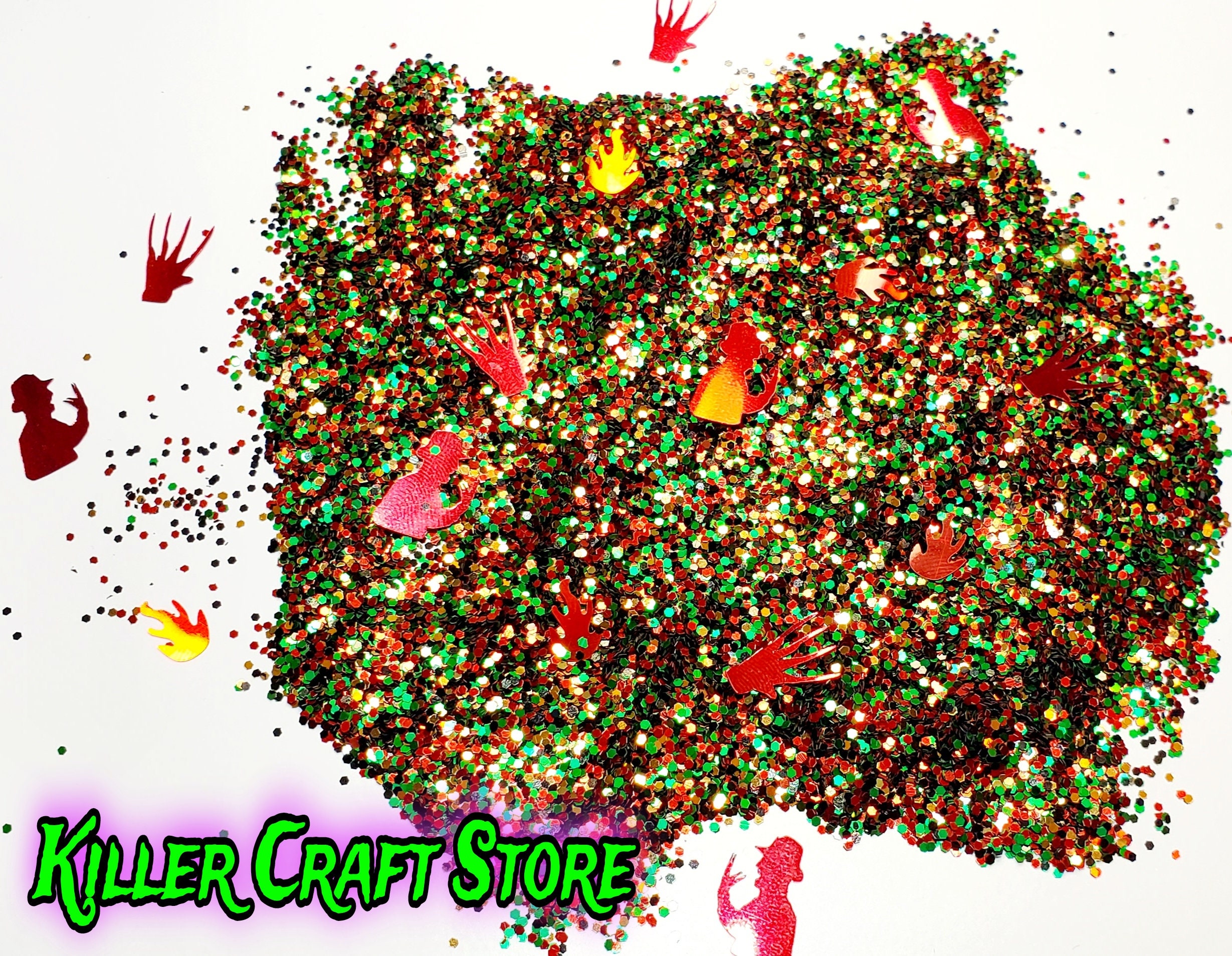 Freddy Krueger Glitter Foil Mix - 15g - Glitter Resin Mix, Slime, acrylique et gel ongles, gobelets - Horror Glitter - Nightmare on Elm Street