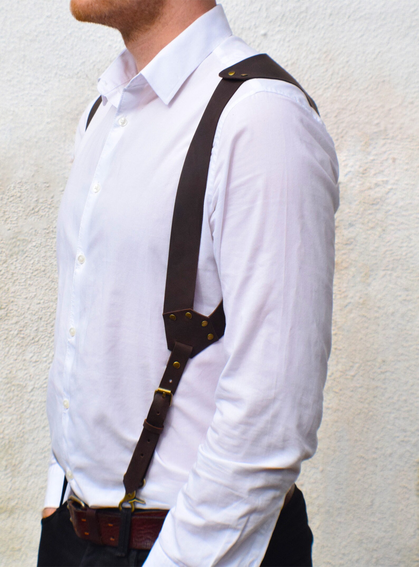 Leather Suspenders Military Style Etsy