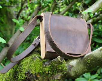 Handmade Oak & Leather Crossbody Bag, Luxury Wooden Bag