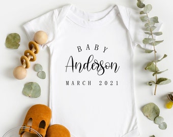 Pregnancy Announcement Baby Bodysuit, Baby Announcement Bodysuit, Personalized Last Name Announcement Baby Bodysuit,  Baby Shower Décor.