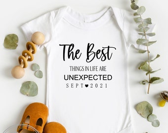 Personalized Baby Announcement Baby Bodysuit, The Best Things In Life Are Unexpected Bodysuit,  Personalized Pregnancy Reveal, Baby News.