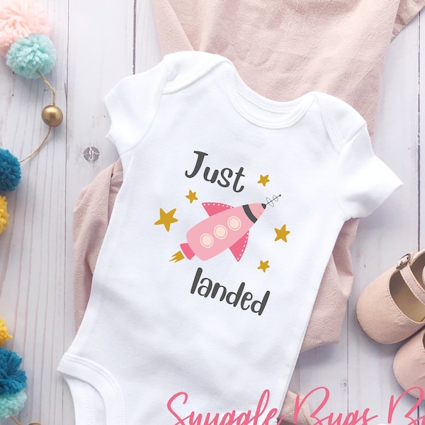 Just Landed Baby Bodysuit, Space ship Baby Bodysuit, Astronaut Baby Bodysuit, Baby Shower Gift, infant astronaut, Funny Baby Bodysuit.