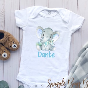 Personalized Baby Name Bodysuit, Elephant Bodysuit, Custom Name Elephant Bodysuit, Boho Baby Clothes, Baby Shower Gift, Cute Bodysuits.