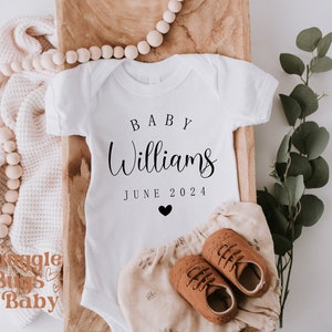 Pregnancy Announcement, Personalized  Announcement Baby Bodysuit, Personalized Last Name Announcement Baby Bodysuit, Baby Reveal To Family.