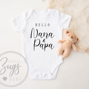 Hello Nana And Papa Baby Bodysuit, Pregnancy Announcement, Baby News Bodysuit, Baby Reveal Bodysuit, New Grand Parents Gift, Baby On The Way