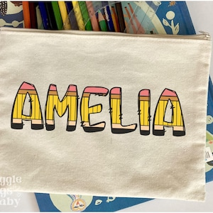 Custom School Pencil Pouch, Preschooler zipper pouch Name Design, Kids Back To School Supplies, Gifts for Student, School Accessories