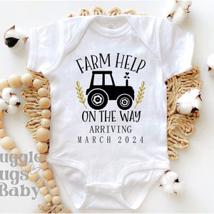 Farm Help On The Way Baby Bodysuit, Pregnancy Announcement.