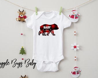 Christmas Baby Bodysuit, Baby Bear  Bodysuit , Christmas Bear Shirt, Baby Shower Gift, Winter Baby Bodysuit, Bear Toddlers Shirt, Plaid Tee.