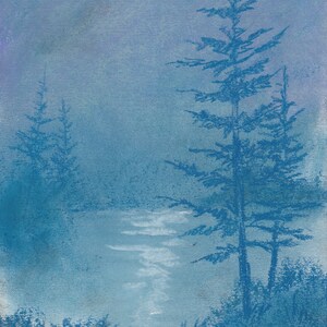 Lune d&#39;hiver carélienne | Dessin au pastel original | Hiver | Lac