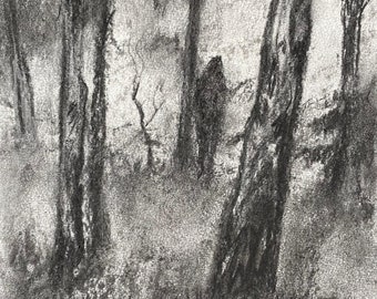 Original Charcoal Drawing | Dark | Forest | Lone