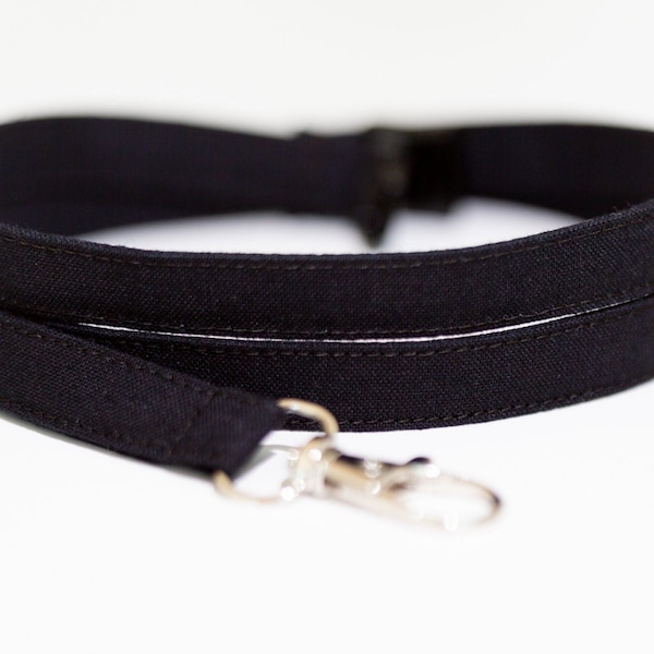 Black solid color lanyard, minimalist lanyard, optional breakaway, 1/2" wide, skinny fabric lanyard, badge holder, ID strap, key fob