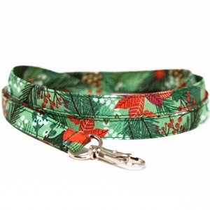 Winter holiday green lanyard, optional breakaway, 1/2&quot; wide, skinny fabric lanyard, badge holder, ID strap, key fob