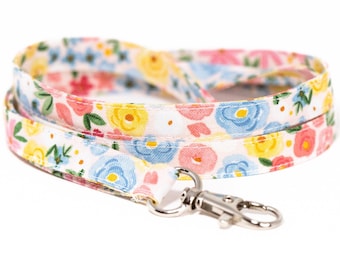 Lanière florale pastel - Porte-badge en tissu / Lanière de porte-clés - Fait main par Kiele Studio