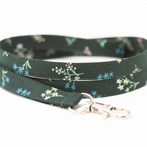 Rifle Paper Co. lanyard, floral on dark green, optional breakaway, 1/2&quot; wide, skinny fabric lanyard, badge holder, ID strap, key fob