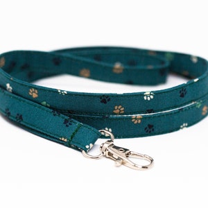 Teal paw print lanyard with swivel clasp, optional breakaway, 1/2&quot; wide, skinny fabric lanyard, badge holder, ID strap, key fob, dog, cat