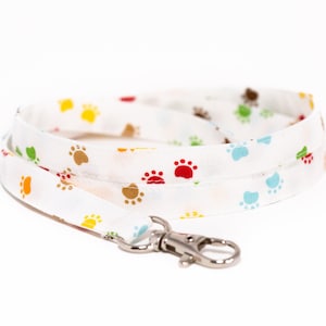 Colorful paw print lanyard, optional breakaway, 1/2&quot; wide, skinny fabric lanyard, badge holder, ID strap, key fob, dog, cat