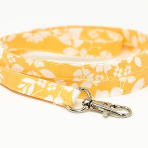 Flower Lanyard, white flowers on yellow, optional breakaway, 1/2&quot; wide, skinny fabric lanyard, badge holder, ID strap, key fob
