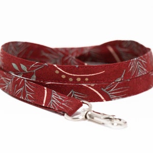 Pine needles on dark red lanyard, optional breakaway, 1/2&quot; wide, skinny fabric lanyard, badge holder, ID strap, key fob