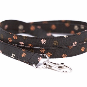 Dark brown paw print lanyard, optional breakaway, 1/2" wide, skinny fabric lanyard, badge holder, ID strap, key fob, dog, cat