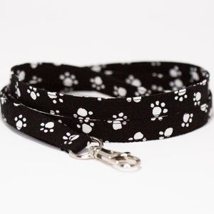 black and white cute paws lanyard, optional breakaway, 1/2&quot; wide, skinny fabric lanyard, badge holder, ID strap, key fob