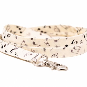 Music lanyard in cream, optional breakaway, 1/2&quot; wide, skinny fabric lanyard, badge holder, ID strap, key fob