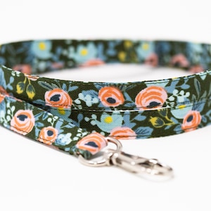 Rifle Paper Co. lanyard, floral on green, optional breakaway, 1/2&quot; wide, skinny fabric lanyard, badge holder, ID strap, key fob