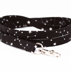 Stars on black lanyard, optional breakaway, 1/2" wide, skinny fabric lanyard, badge holder, ID strap, key fob, constellation, zodiac signs